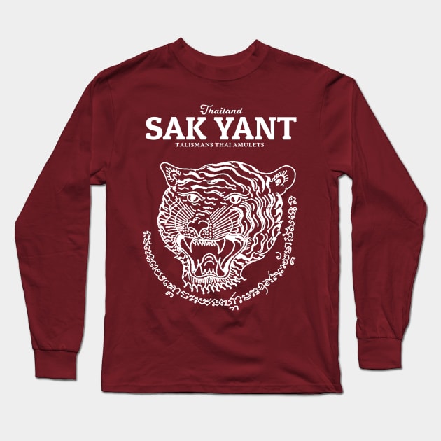 Muay Thai Sak Yant Tiger Long Sleeve T-Shirt by KewaleeTee